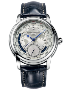 Frederique Constant FC-718WM4H6 silver dial world-map front view
 Frederique Constant FC-718WM4H6 silver dial world-map front view