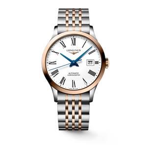 Longines Record Automatic 40 mm White Matt Dial Stainless Steel & 18K Rose Gold Cap Bracelet [L2.821.5.11.7]