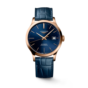 Longines Record Automatic Chronometer 38.5 mm Sunray Blue Dial 18K Rose Gold Blue Alligator Strap [L2.820.8.92.2]