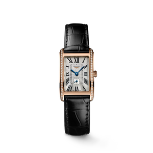 Longines DolceVita Quartz 20.5 × 32 mm Silver Flinqué Dial 18K Rose Gold Diamond Bezel Black Alligator Strap [L5.255.9.71.0]