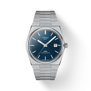 Front View: Tissot PRX Powermatic 80 40 mm with blue dial and stainless steel integrated bracelet.
 Front View: Tissot PRX Powermatic 80 40 mm with blue dial and stainless steel integrated bracelet.