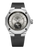 Baume & Mercier Riviera 10681 Baumatic front view — 43 mm steel case, beige sable sun-satin dial with moon-phase at 6 o’clock, grey rubber strap.