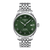 Front View: Tissot Le Locle Powermatic 80 39.3 mm with green guilloché dial and stainless-steel bracelet.