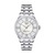 Front view: Tissot Chemin des Tourelles Powermatic 80 Lady T099.207.11.118.00 showing white mother-of-pearl dial and stainless-steel bracelet.
