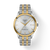 Front View: Tissot Classic Dream 40 mm with silver dial and two-tone stainless-steel and yellow-gold PVD finish.

