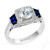 Simon G Three-Stone Halo Engagement Ring with Diamonds & Sapphires – 18K Gold [MR2247-A]