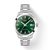 Tissot Gentleman 38 mm green dial automatic watch stainless steel bracelet front view
