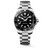 Longines HydroConquest L3.769.4.56.6 42mm Swiss quartz dive watch with black sandblasted dial, black unidirectional rotating bezel and stainless steel bracelet.