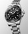 Longines HydroConquest L3.769.4.56.6 42mm Swiss quartz dive watch with black sandblasted dial, black unidirectional rotating bezel and stainless steel bracelet.