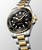 Longines HydroConquest L3.769.3.56.7 Swiss Made 42mm quartz dive watch with black sandblasted dial, black unidirectional rotating bezel, and stainless steel with yellow PVD-coated bracelet.
