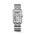 Longines DolceVita L5.512.4.70.6 Swiss Made quartz watch with silver flinqué dial, Roman numerals, blued steel hands, rectangular stainless steel case, and stainless steel bracelet.