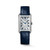 Longines DolceVita L5.512.4.70.2 Swiss Made quartz watch with silver flinqué dial, applied Roman numerals, blued steel hands, rectangular stainless steel case, and midnight blue alligator leather strap.