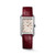 Longines DolceVita L5.512.4.28.2 Swiss Made quartz watch with pink ivory flinqué dial, rose-gold-coloured Roman numerals, rectangular stainless steel case, and maple red alligator leather strap.