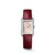 Longines DolceVita L5.255.4.28.2 Swiss Made quartz watch with an ivory rose flinqué dial, painted Roman numerals, blued steel hands, rectangular stainless steel case, and maple red alligator leather strap.