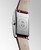 Longines DolceVita L5.255.4.28.2 Swiss Made quartz watch with an ivory rose flinqué dial, painted Roman numerals, blued steel hands, rectangular stainless steel case, and maple red alligator leather strap.