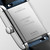 Longines Mini DolceVita L5.200.4.87.2 Swiss Made quartz watch with a snow-set white mother-of-pearl dial, diamond hour markers, rectangular stainless steel case, and blue leather strap.