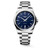 Longines Conquest L3.860.4.92.6 Swiss Made 41 mm quartz watch with a blue sandblasted dial, stainless steel case, and stainless steel bracelet.