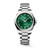 Longines Conquest L3.750.4.09.6 Swiss Made 38 mm quartz watch with a sunray green dial, stainless steel case, and stainless steel bracelet.
