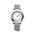 Longines Conquest L3.460.4.12.6 Swiss Made 34 mm quartz watch with a white sandblasted dial, stainless steel case, and stainless steel bracelet.
