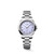 Longines Conquest L3.350.4.02.6 Swiss Made 30 mm quartz watch with a lavender mauve sandblasted dial, stainless steel case, and stainless steel bracelet.