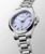 Longines Conquest L3.350.4.02.6 Swiss Made 30 mm quartz watch with a lavender mauve sandblasted dial, stainless steel case, and stainless steel bracelet.