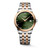 Longines Flagship Classic L4.984.3.07.7 Swiss Made 40 mm automatic watch with a sunray green diamond dial, stainless steel and red PVD case, transparent case back, and two-tone bracelet.