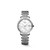 Longines Elegant Collection L4.310.0.80.6 Swiss Made 29 mm automatic watch with a white mother-of-pearl dial, diamond-set bezel, stainless steel case, transparent case back, and stainless steel bracelet.