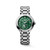 Longines PrimaLuna Moonphase L8.126.4.07.6 Swiss Made 34 mm automatic watch with a vivid green mother-of-pearl dial, moonphase display, stainless steel case, and stainless steel bracelet.