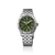 Seiko 5 Sports Field GMT HDB001 39.4mm automatic watch with green dial, 24-hour dual-time display, stainless steel case and stainless steel bracelet.