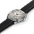 Hamilton American Classic Cushion Mechanical H36149710 with a 34 mm engraved stainless steel cushion case, silver-toned dial, small-seconds display and black leather strap.