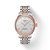 Front view: Tissot Le Locle Powermatic 80 T006.407.22.033.00 with silver dial and rose-gold PVD bracelet.