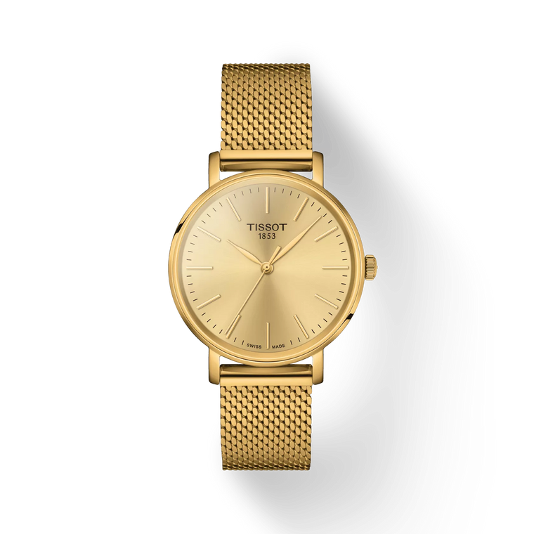 Tissot Everytime 34 mm Champagne Dial Yellow Gold PVD Case Stainless Steel Bracelet [T143.210.33.021.00]