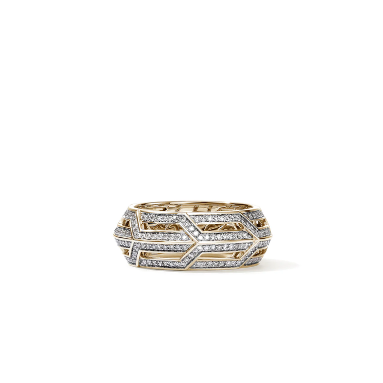 John Hardy Icon 50 Band Ring – 14K Yellow Gold & Diamonds 8 mm [RGGX987522DI]