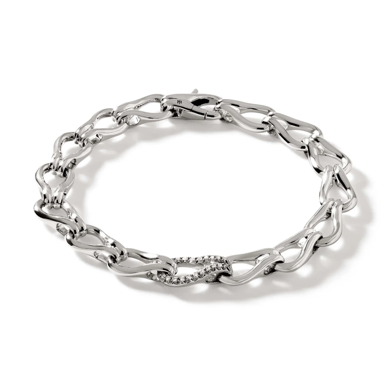 John Hardy Surf Bracelet, Silver, Diamonds, 8.5 MM [BUP9010902DI]
