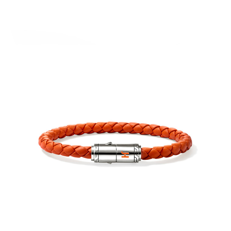 John Hardy Braided Orange Leather Bracelet 6mm Sterling Silver [BU98688OR]