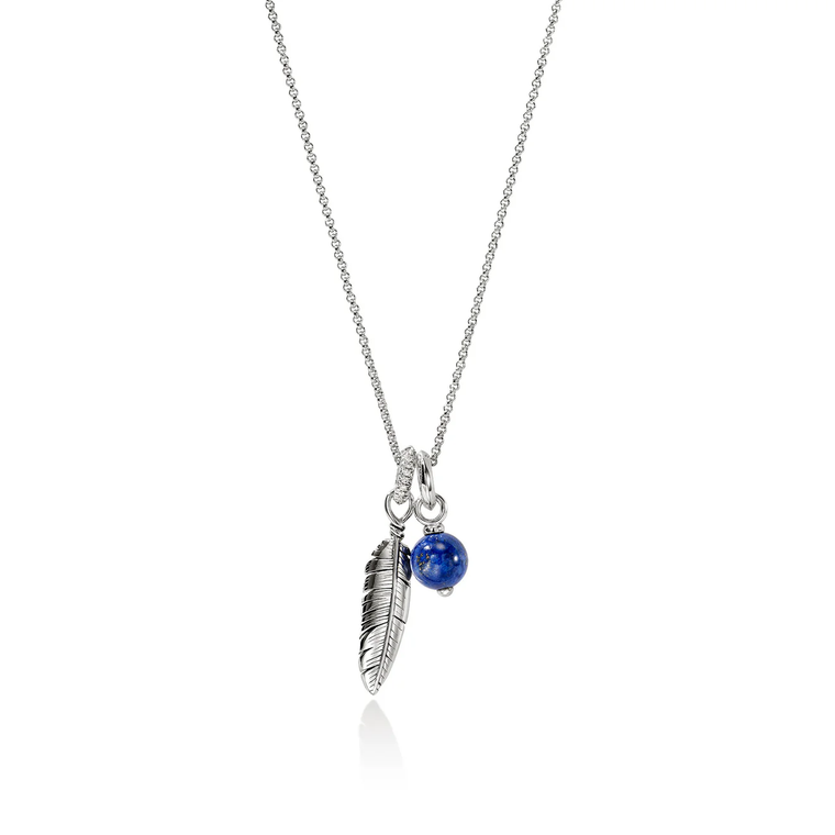 JOHN HARDY: Feather Talisman Necklace, Sterling Silver, Diamonds, Hardstone | NBP989042LPZDI