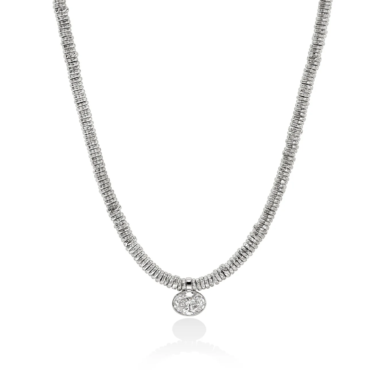 Lovestruck Heishi pendant necklace in sterling silver with hardstone beads and 2.0 TCW lab-grown diamond
