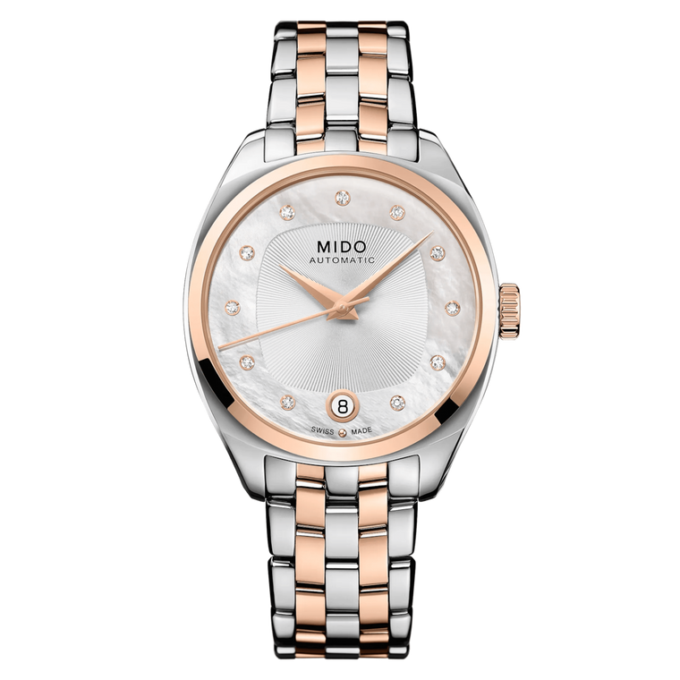 Mido Belluna Royal Lady Automatic 33.4 mm Silver Diamond-Set Dial Steel + Rose-Gold PVD [M024.307.22.116.00]