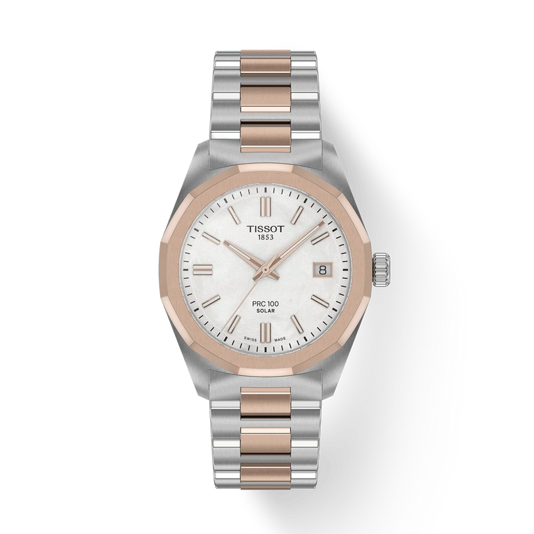 Tissot PRC 100 Solar 34 mm White Mother-of-Pearl Dial Stainless Steel Case & Bracelet [T151.822.22.111.00]