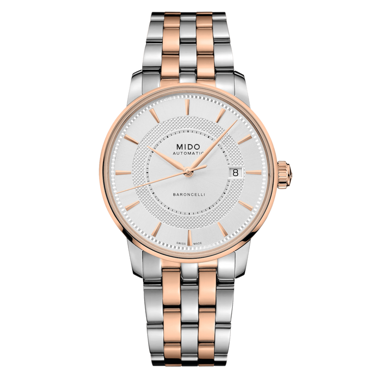 Mido Baroncelli Signature Automatic 39 mm Silver Dial Rose-Gold PVD Case & Bracelet [M037.407.22.031.01]