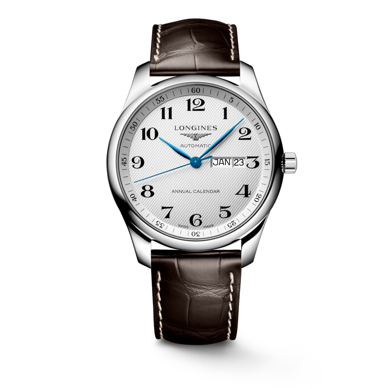 Longines Master Collection Annual Calendar Automatic 42 mm Silver Barleycorn Dial Brown Alligator Strap [L2.920.4.78.3]