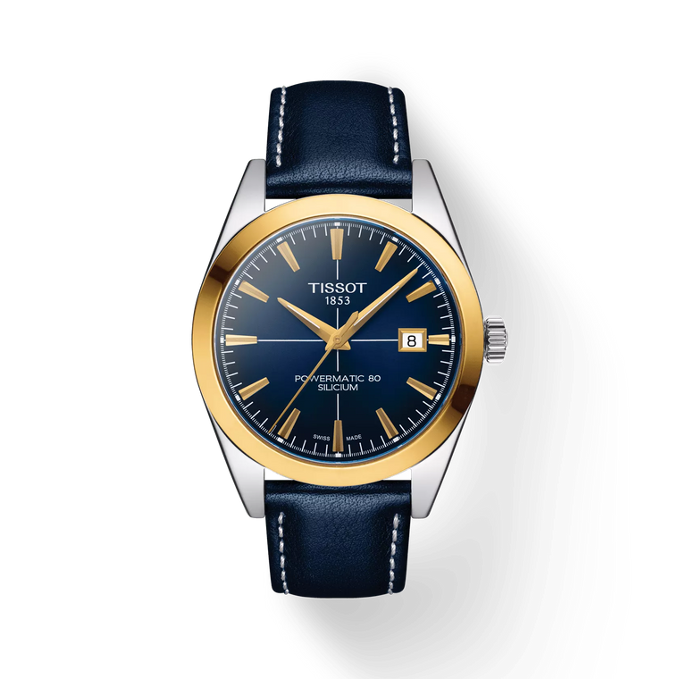 Tissot Gentleman Powermatic 80 Silicium 40 mm – Blue Dial & 18K Yellow-Gold Bezel with Blue Leather Strap [T927.407.46.041.01]