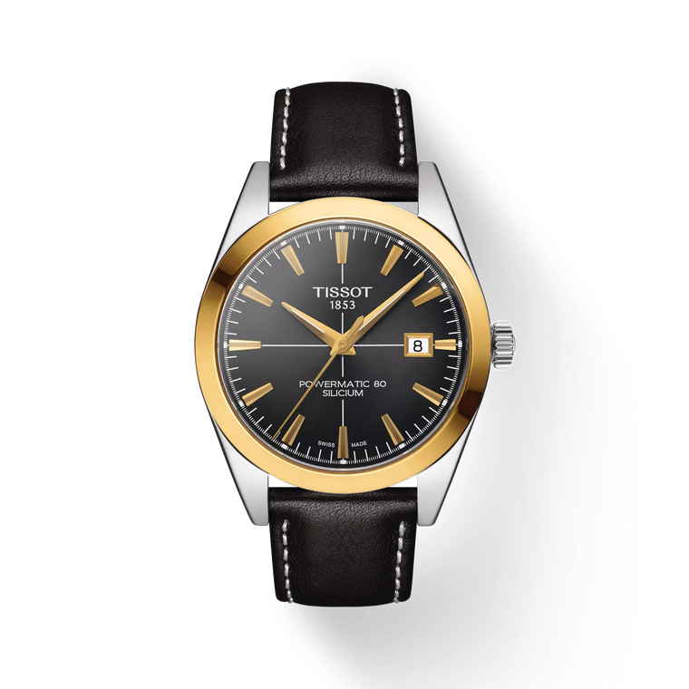 Tissot Gentleman 18K Yellow Gold Bezel Anthracite Dial Leather Strap 40 mm Automatic [T927.407.46.061.01]