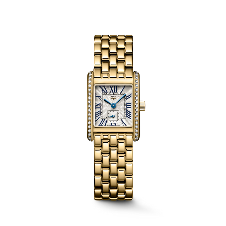 Longines Mini DolceVita Quartz 21.5 × 29 mm Silver Flinqué Dial 18K Yellow Gold Diamond Bracelet [L5.200.7.71.6]