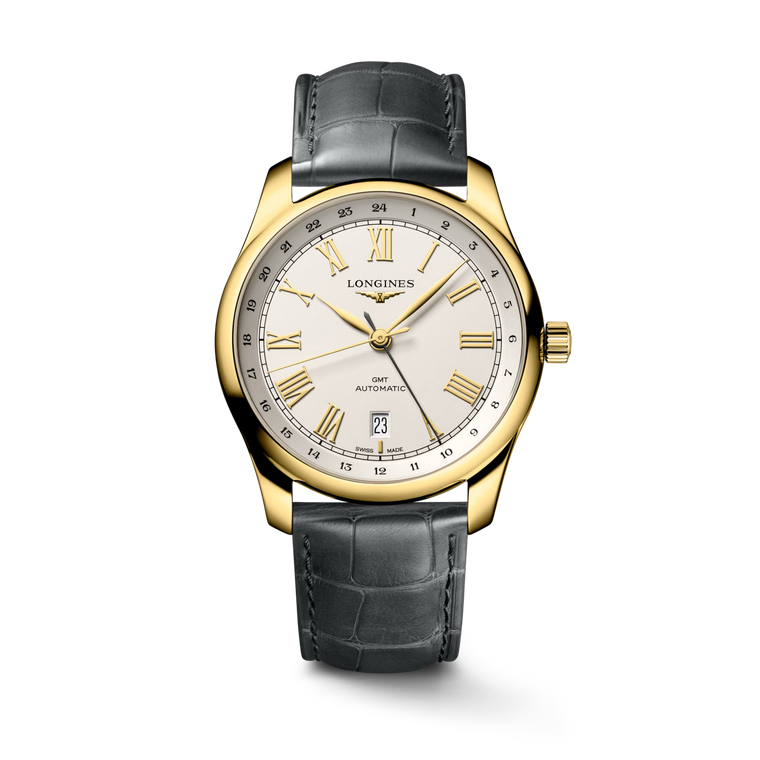 Longines Master Collection GMT Automatic 40 mm Opaline Ivory Dial 18K Yellow Gold Alligator Strap [L2.844.6.71.2]