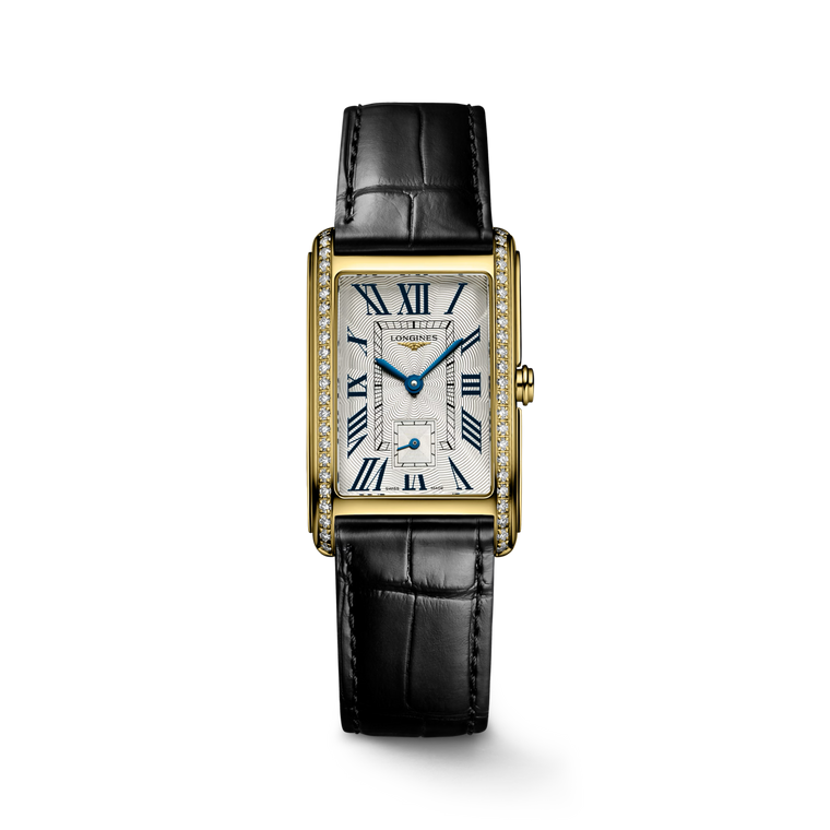 Longines DolceVita Quartz 20.8 × 32 mm Silver Opaline Dial 18K Yellow Gold Black Alligator Strap [L5.512.7.71.0]