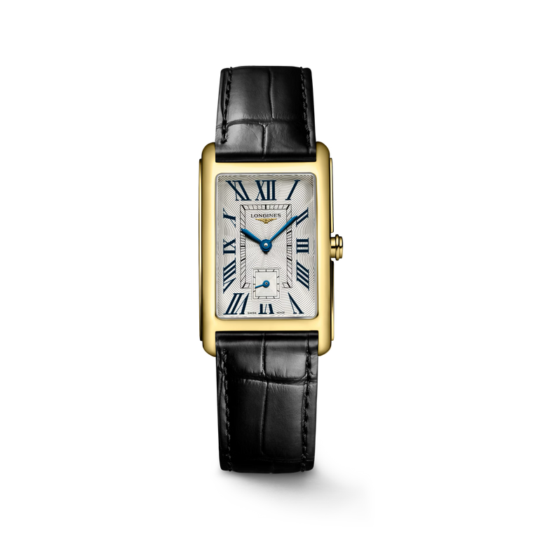 Longines DolceVita Quartz 23 × 37 mm Silver Flinqué Dial 18K Yellow Gold Black Alligator Strap [L5.512.6.71.0]