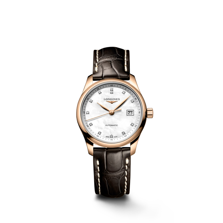 Longines Master Collection Automatic 29 mm Silver Opaline Dial 18K Rose Gold Brown Alligator Strap [L2.257.8.87.3]