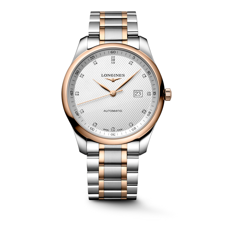 Longines Master Collection Automatic 42 mm Silver Barleycorn Diamond Dial Stainless Steel & 18K Rose Gold Cap Bracelet [L2.893.5.77.7]