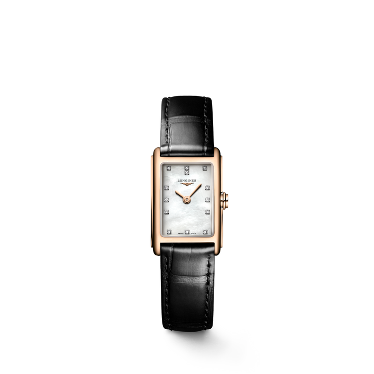 Longines DolceVita Quartz White Mother-of-Pearl Diamond Dial 18K Rose Gold Case Black Strap [L5.258.8.87.0]